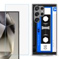 thumbnail image 1 of For Samsung Galaxy S25 Ultra 5G Phone Case Cover with Tempered Glass Screen Protector, by OneToughShield - Cassette Blue, 1 of 4
