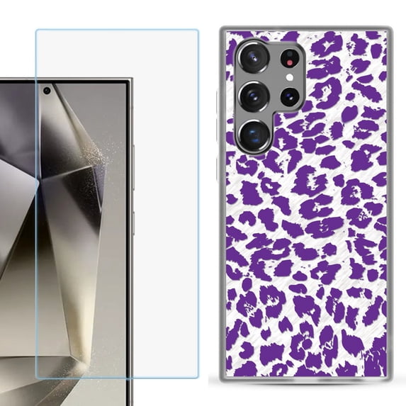 For Samsung Galaxy S25 Ultra 5G Phone Case Cover with Tempered Glass Screen Protector, by OneToughShield - Cheetah Purple