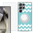 thumbnail image 1 of For Samsung Galaxy S25 Ultra 5G Phone Case Cover with Tempered Glass Screen Protector, by OneToughShield - Chevron/Volleyball, 1 of 4