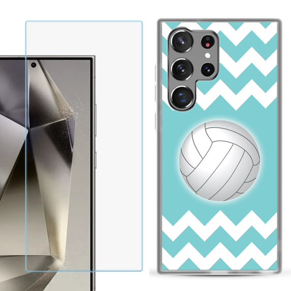 For Samsung Galaxy S25 Ultra 5G Phone Case Cover with Tempered Glass Screen Protector, by OneToughShield - Chevron/Volleyball