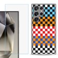 thumbnail image 1 of For Samsung Galaxy S25 Ultra 5G Phone Case Cover with Tempered Glass Screen Protector, by OneToughShield - Colorful Checker, 1 of 4