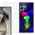 thumbnail image 1 of For Samsung Galaxy S25 Ultra 5G Phone Case Cover with Tempered Glass Screen Protector, by OneToughShield - Cosmos Dance, 1 of 4