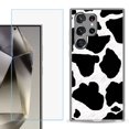 thumbnail image 1 of For Samsung Galaxy S25 Ultra 5G Phone Case Cover with Tempered Glass Screen Protector, by OneToughShield - Cow Skin Design, 1 of 4
