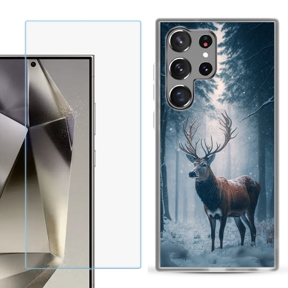 For Samsung Galaxy S25 Ultra 5G Phone Case Cover with Tempered Glass Screen Protector, by OneToughShield - Deer Winter