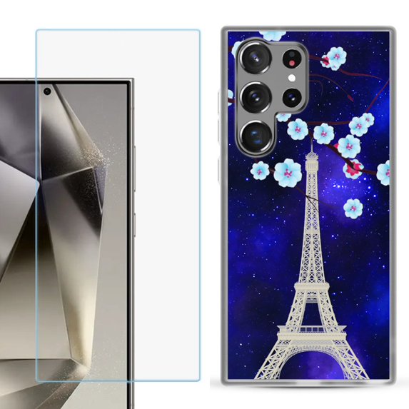 For Samsung Galaxy S25 Ultra 5G Phone Case Cover with Tempered Glass Screen Protector, by OneToughShield - Eiffel Tower Stars