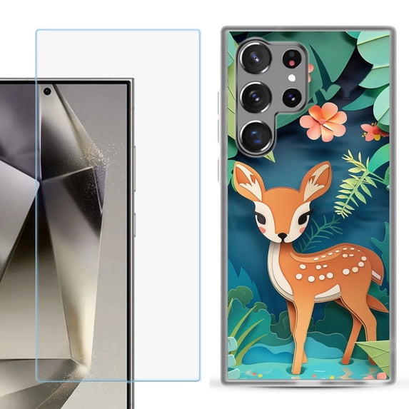 For Samsung Galaxy S25 Ultra 5G Phone Case Cover with Tempered Glass Screen Protector, by OneToughShield - Fawn Craft