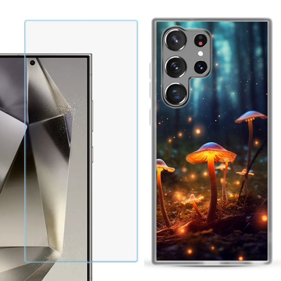 For Samsung Galaxy S25 Ultra 5G Phone Case Cover with Tempered Glass Screen Protector, by OneToughShield - Fireflies Mushroom