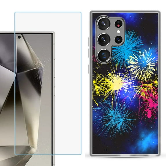 For Samsung Galaxy S25 Ultra 5G Phone Case Cover with Tempered Glass Screen Protector, by OneToughShield - Fireworks