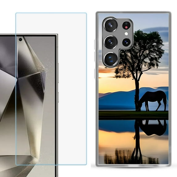 For Samsung Galaxy S25 Ultra 5G Phone Case Cover with Tempered Glass Screen Protector, by OneToughShield - Horse Tree