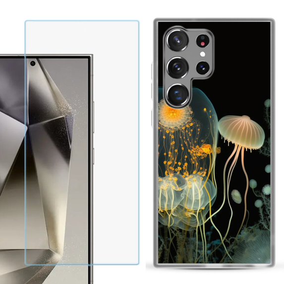For Samsung Galaxy S25 Ultra 5G Phone Case Cover with Tempered Glass Screen Protector, by OneToughShield - Jellyfish