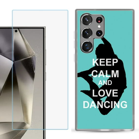 For Samsung Galaxy S25 Ultra 5G Phone Case Cover with Tempered Glass Screen Protector, by OneToughShield - Keep Calm / Dancing