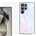thumbnail image 1 of For Samsung Galaxy S25 Ultra 5G Phone Case Cover with Tempered Glass Screen Protector, by OneToughShield - Marble Pink/Blue, 1 of 4