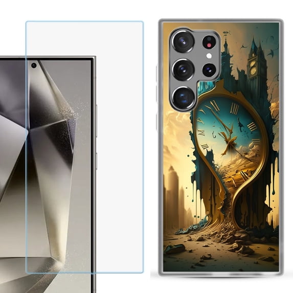 For Samsung Galaxy S25 Ultra 5G Phone Case Cover with Tempered Glass Screen Protector, by OneToughShield - Melting Clock