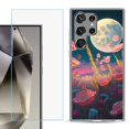 thumbnail image 1 of For Samsung Galaxy S25 Ultra 5G Phone Case Cover with Tempered Glass Screen Protector, by OneToughShield - Moon Poppies, 1 of 4