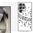thumbnail image 1 of For Samsung Galaxy S25 Ultra 5G Phone Case Cover with Tempered Glass Screen Protector, by OneToughShield - Music Notes / White, 1 of 4