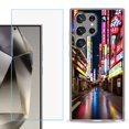 thumbnail image 1 of For Samsung Galaxy S25 Ultra 5G Phone Case Cover with Tempered Glass Screen Protector, by OneToughShield - Neon Street, 1 of 4