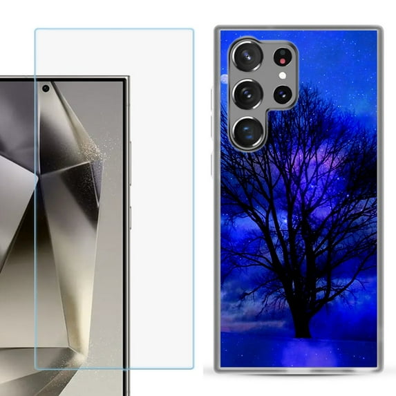 For Samsung Galaxy S25 Ultra 5G Phone Case Cover with Tempered Glass Screen Protector, by OneToughShield - Night Tree