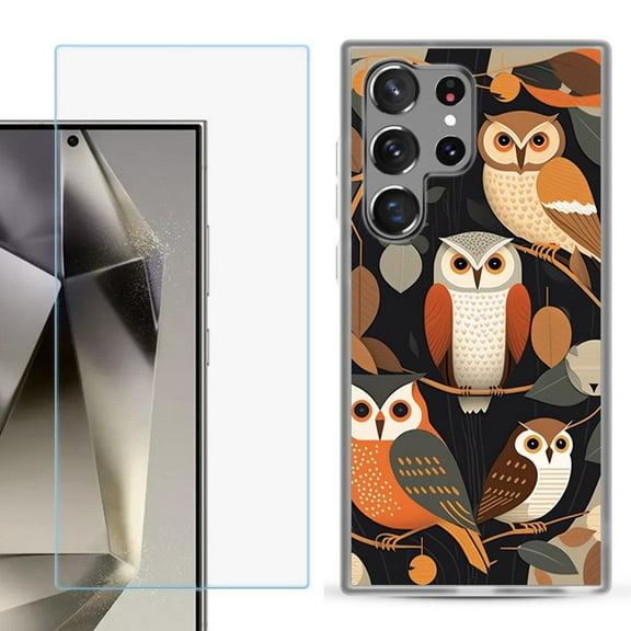 For Samsung Galaxy S25 Ultra 5G Phone Case Cover with Tempered Glass Screen Protector, by OneToughShield - Owl Mix