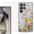 thumbnail image 1 of For Samsung Galaxy S25 Ultra 5G Phone Case Cover with Tempered Glass Screen Protector, by OneToughShield - Pastel Flowers, 1 of 4