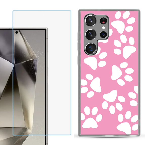 For Samsung Galaxy S25 Ultra 5G Phone Case Cover with Tempered Glass Screen Protector, by OneToughShield - Pet Paw/ Pink