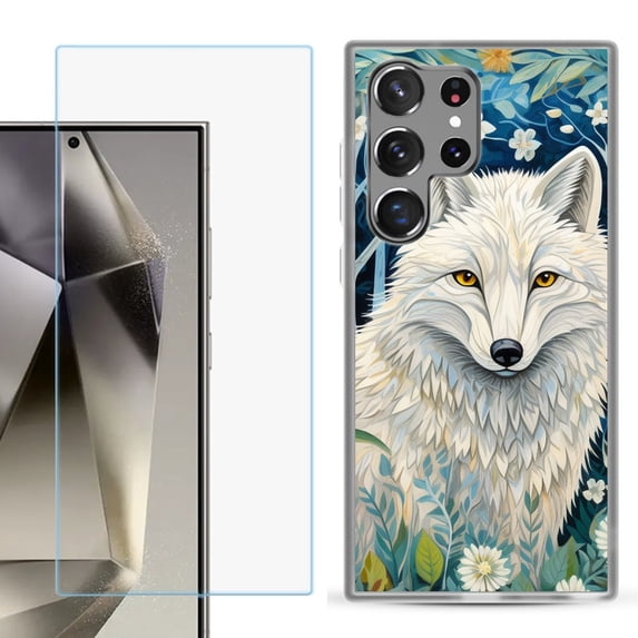 For Samsung Galaxy S25 Ultra 5G Phone Case Cover with Tempered Glass Screen Protector, by OneToughShield - Playful Wolf
