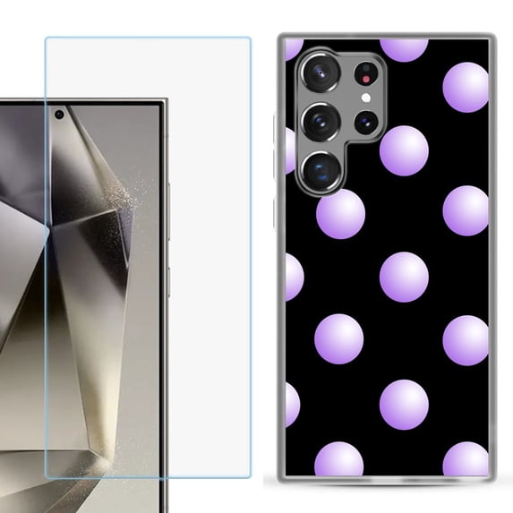 For Samsung Galaxy S25 Ultra 5G Phone Case Cover with Tempered Glass Screen Protector, by OneToughShield - Polka Dot / Purple