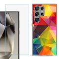 thumbnail image 1 of For Samsung Galaxy S25 Ultra 5G Phone Case Cover with Tempered Glass Screen Protector, by OneToughShield - Polygon, 1 of 4