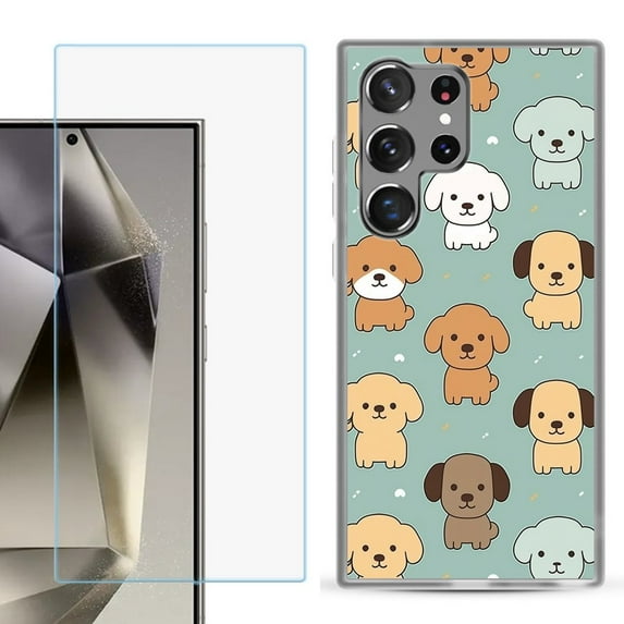 For Samsung Galaxy S25 Ultra 5G Phone Case Cover with Tempered Glass Screen Protector, by OneToughShield - Puppies