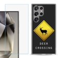 thumbnail image 1 of For Samsung Galaxy S25 Ultra 5G Phone Case Cover with Tempered Glass Screen Protector, by OneToughShield - Road Sign Deer, 1 of 4
