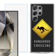thumbnail image 1 of For Samsung Galaxy S25 Ultra 5G Phone Case Cover with Tempered Glass Screen Protector, by OneToughShield - Road Sign Kangaroo, 1 of 4