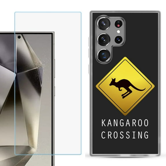 For Samsung Galaxy S25 Ultra 5G Phone Case Cover with Tempered Glass Screen Protector, by OneToughShield - Road Sign Kangaroo