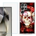 thumbnail image 1 of For Samsung Galaxy S25 Ultra 5G Phone Case Cover with Tempered Glass Screen Protector, by OneToughShield - Rose Skull, 1 of 4