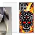 thumbnail image 1 of For Samsung Galaxy S25 Ultra 5G Phone Case Cover with Tempered Glass Screen Protector, by OneToughShield - Skull Flames, 1 of 4