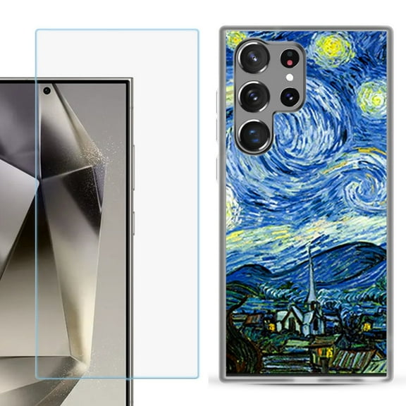 For Samsung Galaxy S25 Ultra 5G Phone Case Cover with Tempered Glass Screen Protector, by OneToughShield - Starry Night Paris