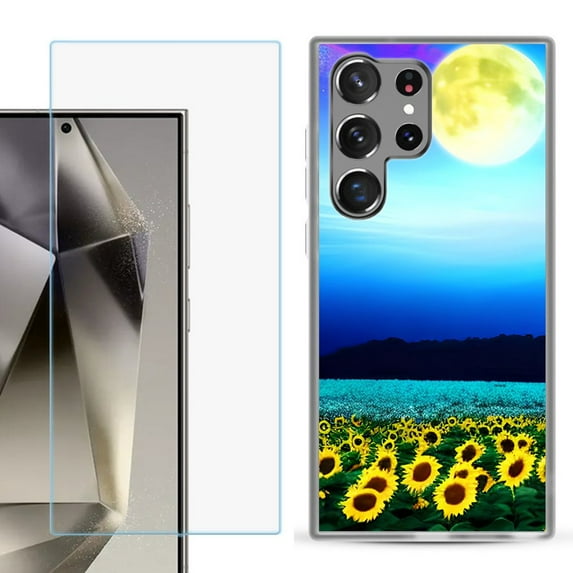 For Samsung Galaxy S25 Ultra 5G Phone Case Cover with Tempered Glass Screen Protector, by OneToughShield - Sunflower Moon