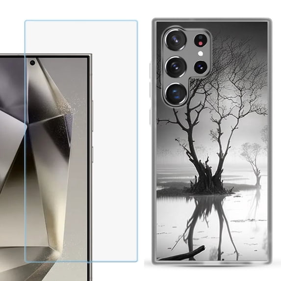 For Samsung Galaxy S25 Ultra 5G Phone Case Cover with Tempered Glass Screen Protector, by OneToughShield - Tree BW