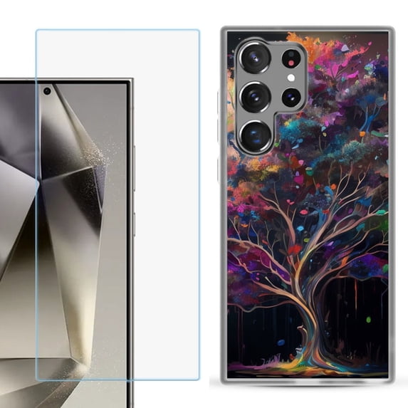 For Samsung Galaxy S25 Ultra 5G Phone Case Cover with Tempered Glass Screen Protector, by OneToughShield - Tree of Life