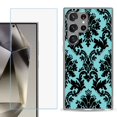 thumbnail image 1 of For Samsung Galaxy S25 Ultra 5G Phone Case Cover with Tempered Glass Screen Protector, by OneToughShield - Victorian Blue/Black, 1 of 4