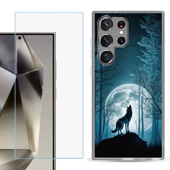 For Samsung Galaxy S25 Ultra 5G Phone Case Cover with Tempered Glass Screen Protector, by OneToughShield - Wolf Moon