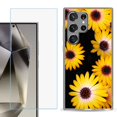 thumbnail image 1 of For Samsung Galaxy S25 Ultra 5G Phone Case Cover with Tempered Glass Screen Protector, by OneToughShield - Yellow Flower, 1 of 4
