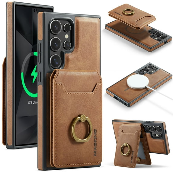 For Samsung Galaxy S25 Ultra Case, 2 in 1 Wallet Detachable Magnetic Back Cover with Cards Holder Bumper Compatible with Magsafe Shockproof Stand Phone Case for Samsung Galaxy S25 Ultra, Brown