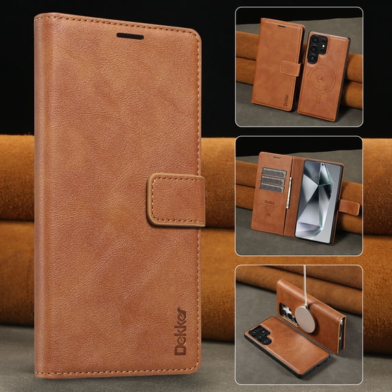 For Samsung Galaxy S25 Ultra Case, 2 In 1 Detachable Magnetic Back Cover Compatible with Magsafe Premium PU Leather Cards Slots Wallet Phone Case Cover for Samsung Galaxy S25 Ultra, Brown