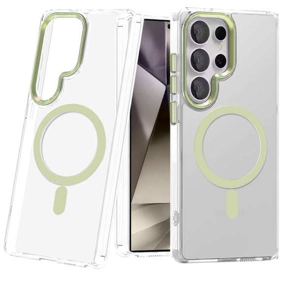 For Samsung Galaxy S25 Ultra Case, Clear Transparent Case Matching Circle Design, Hybrid TPU Hard Shell, Support Magsafe Charger Phone Cover (Green)