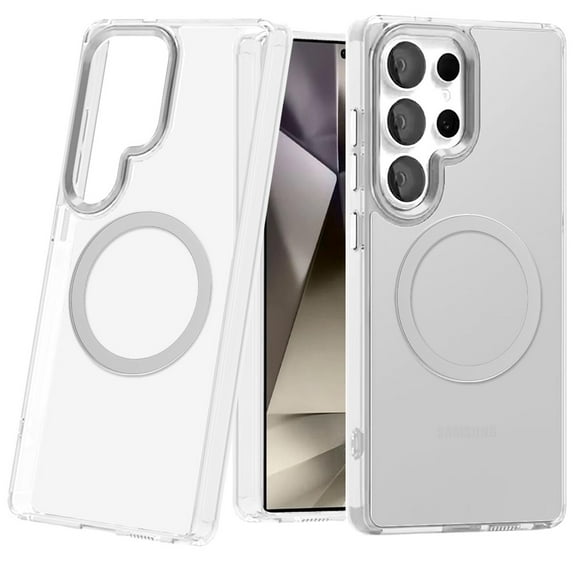 For Samsung Galaxy S25 Ultra Case, Transparent Back Hybrid Case - Magnetic Circle, Color Frame, Metal Buttons, MagSafe Compatible Phone Cover (Clear)