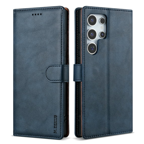 For Samsung Galaxy S25 Ultra Case Wallet, Retro PU Leather Cards Holder Stand Flip Cover Magnetic Closure Shockproof Protective Case for Women Men, Blue