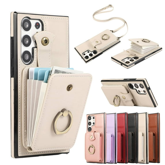 For Samsung Galaxy S25 Ultra Case Wallet with Card Holder, 360°Rotation Finger Ring Holder Kickstand, RFID Blocking Protective Shockproof Cover