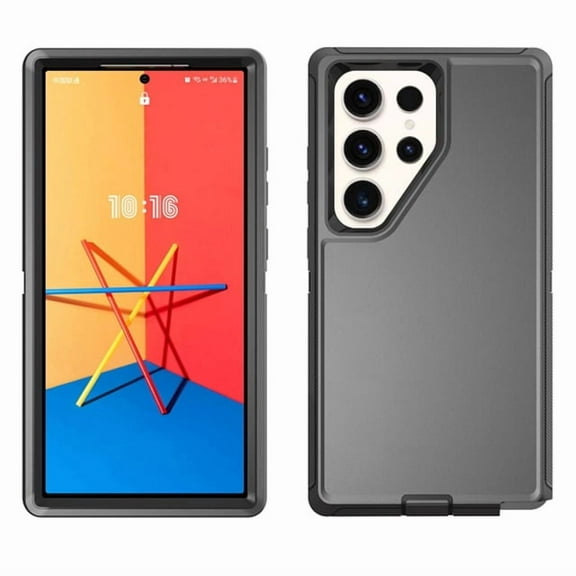 For Samsung Galaxy S25 Ultra, Heavy Duty Defender Rugged Belt Clip Holster Case with Clip - Black/Black