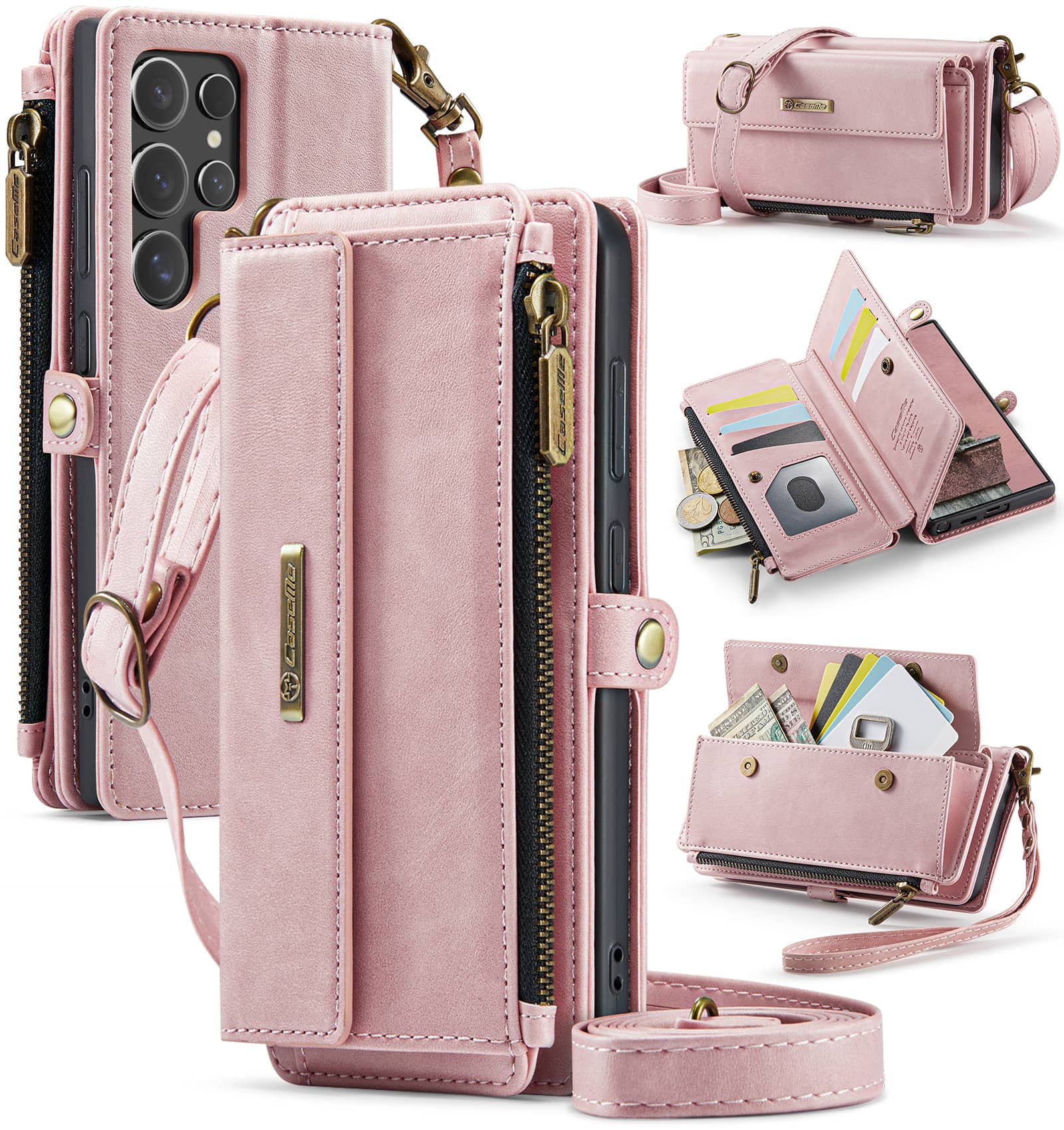 For Samsung Galaxy S25 Ultra Wallet Case, RFID Blocking PU Leather Case Women Men Kickstand flip Cover Wrist Strap Zipper Credit Card Holder Slot