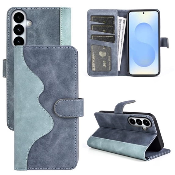For Samsung Galaxy S26+ 5G 6.7" Splicing Leather Pattern Flip Buckle Attachment/Closure, Card Slots/Pocket, PU Leather Flip Wallet Case,Blue,For Galaxy S26+(5G)