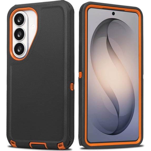 For Samsung Galaxy S26 Case, 3-in-1 Rugged Shockproof Protective Cover with Hard Shell and Soft Rubber Bumper, Drop Protection Armor, Orange